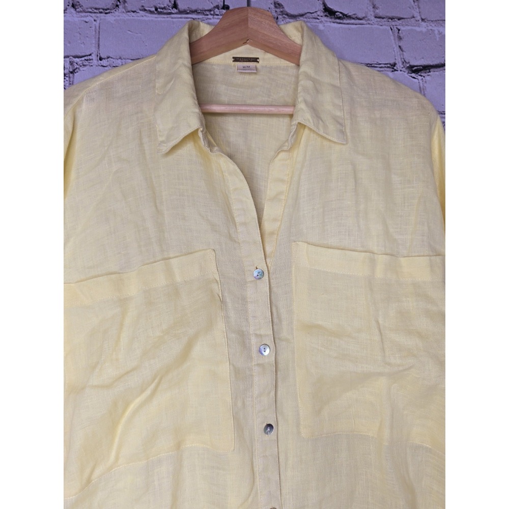Magaschoni 100% Linen Yellow Oversized Resort Style Button Up Blouse Size Medium - Picture 2 of 11